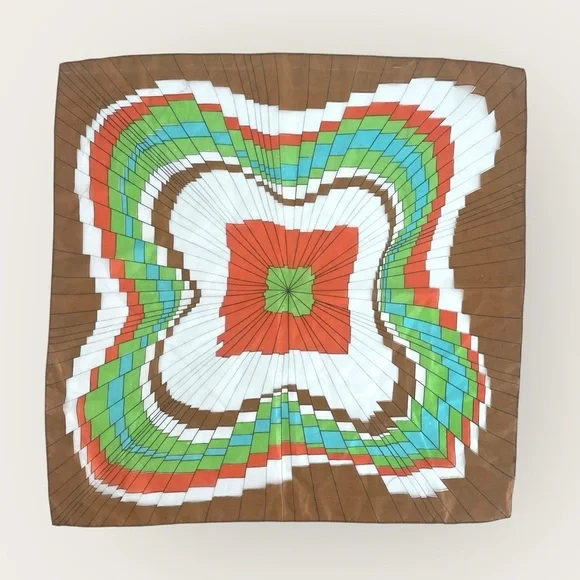 Vintage 70 Square Psychedelic Geometric Print Pattern Sheer Scarf in Bold Bright - Picture 2 of 6